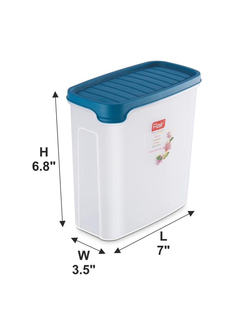 FLAIR Plastic Smart Rectangle Dry Storage Container 2000ml - Blue (Set of 3), Modular Kitchen, for Flour, Cereals, Snacks, Stackable, BPA Free