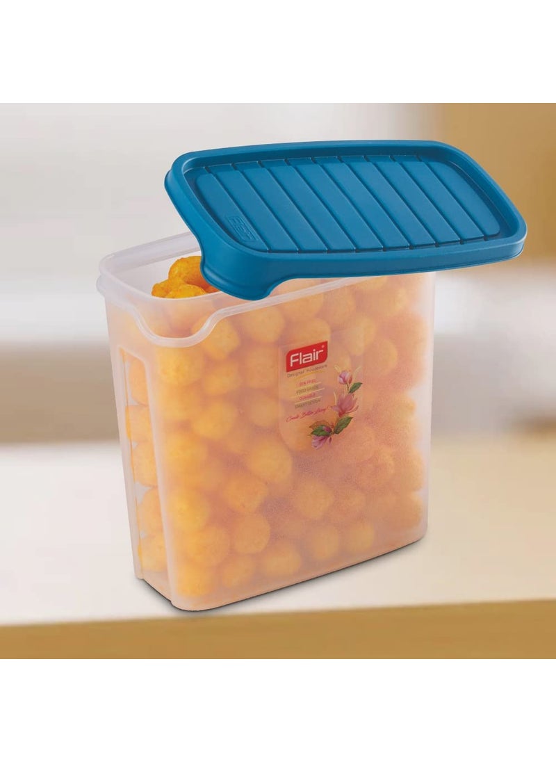 FLAIR Plastic Smart Rectangle Dry Storage Container 2000ml - Blue (Set of 3), Modular Kitchen, for Flour, Cereals, Snacks, Stackable, BPA Free