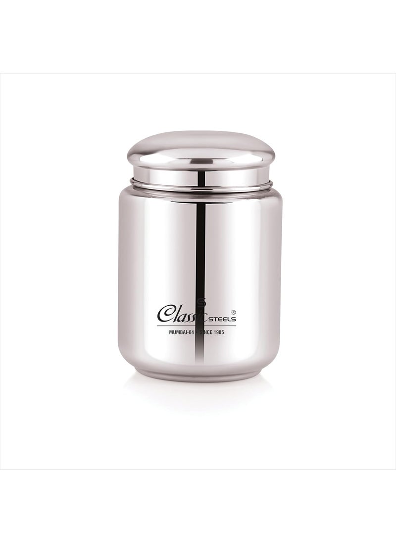 Classic Steels Stainless Steel Canister Elegant Circular Design for Tea Coffee and Spices Leak Proof Airtight Kitchen Storage Container 1000ML