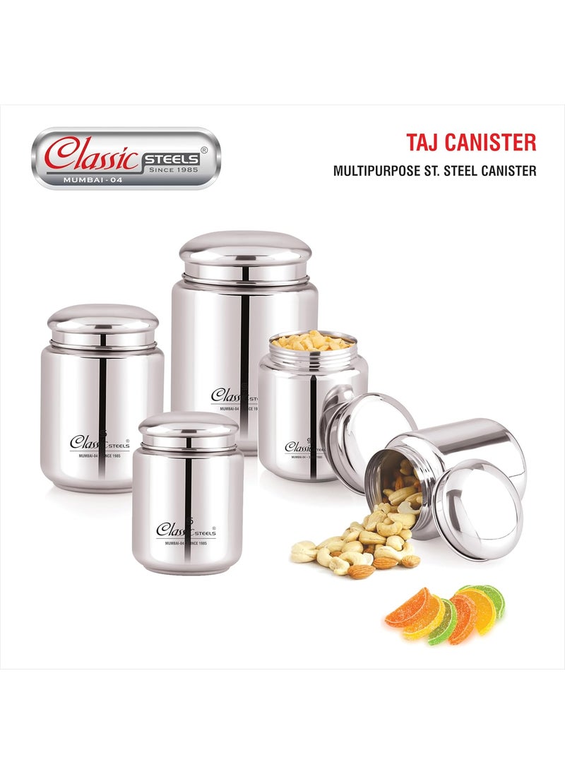 Classic Steels Stainless Steel Canister Elegant Circular Design for Tea Coffee and Spices Leak Proof Airtight Kitchen Storage Container 1000ML