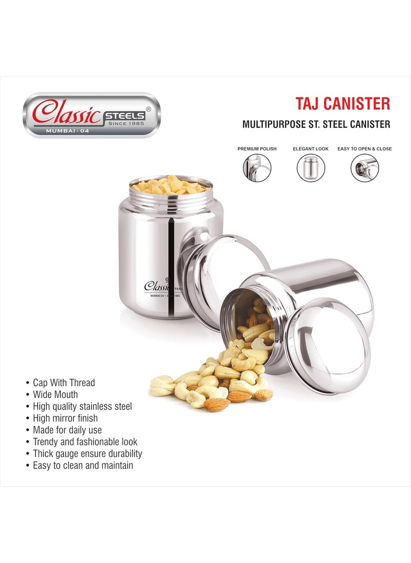 Classic Steels Stainless Steel Canister Elegant Circular Design for Tea Coffee and Spices Leak Proof Airtight Kitchen Storage Container 1000ML