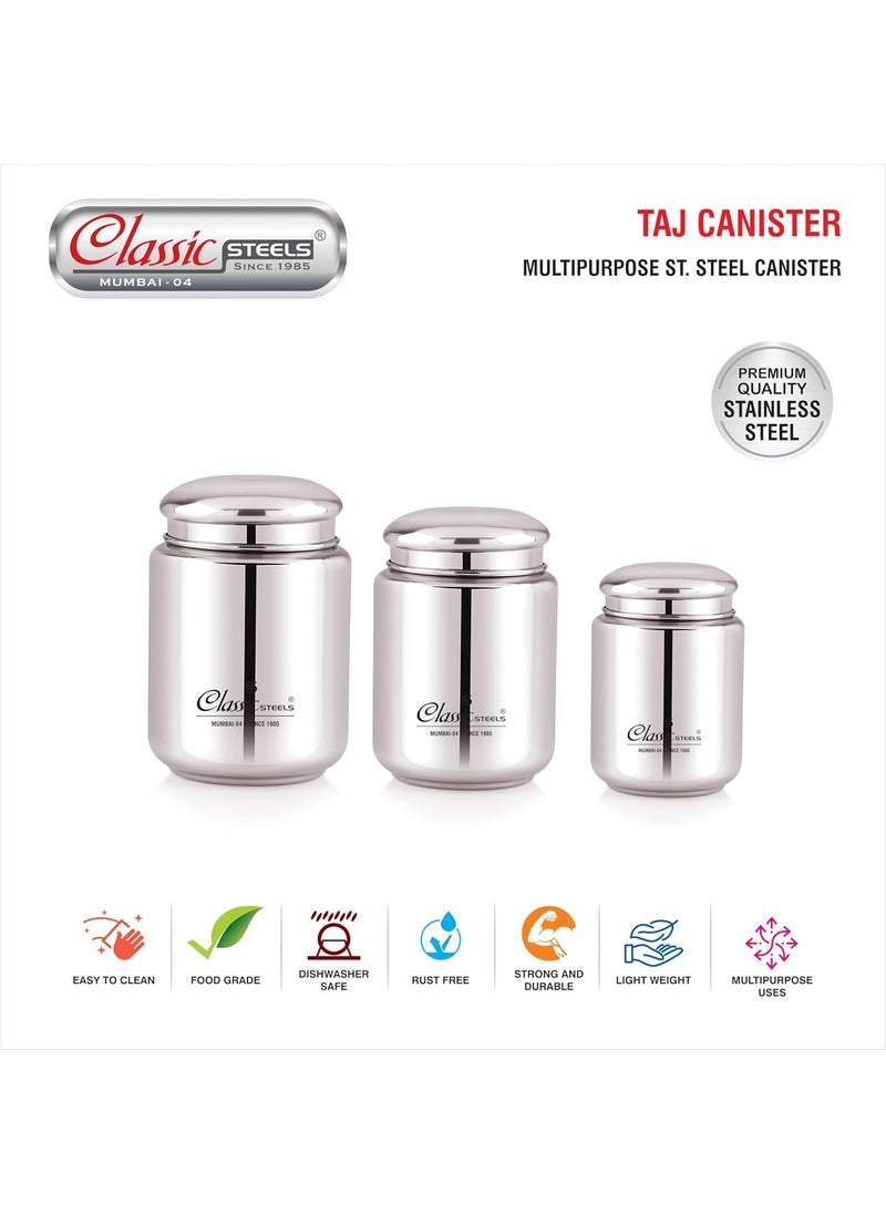 Classic Steels Stainless Steel Canister Elegant Circular Design for Tea Coffee and Spices Leak Proof Airtight Kitchen Storage Container 1000ML