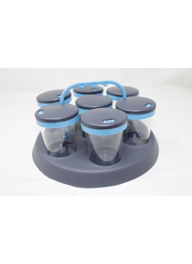 SIMRON MAKING LIFE SMART SIIMRON 360 Degree Revolving Spice Box Plastic Revolving Spice Salt Herb Rack Stand Masala Box Set 7Pieces Blue