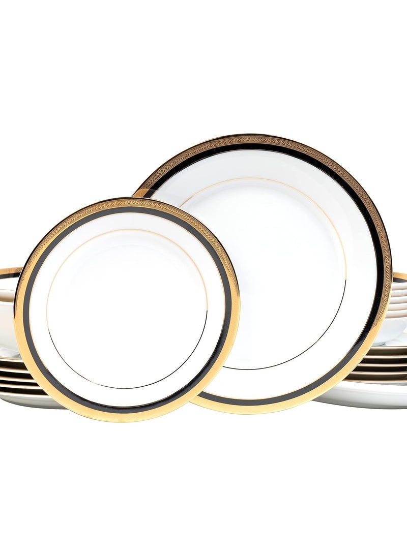 Dankotuwa Luxury Porcelain Dinner Set for 6 24k Gold Trim Scratch Resistant Hard Chip Resistant Dishwasher Safe Vegan Wedding Anniversary House Warming Gift 21 Pieces Vienna Blue