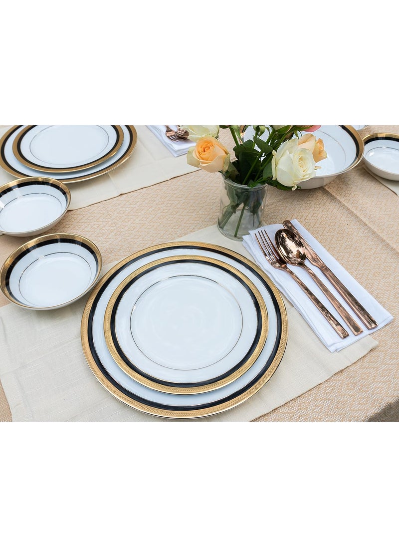 Dankotuwa Luxury Porcelain Dinner Set for 6 24k Gold Trim Scratch Resistant Hard Chip Resistant Dishwasher Safe Vegan Wedding Anniversary House Warming Gift 21 Pieces Vienna Blue