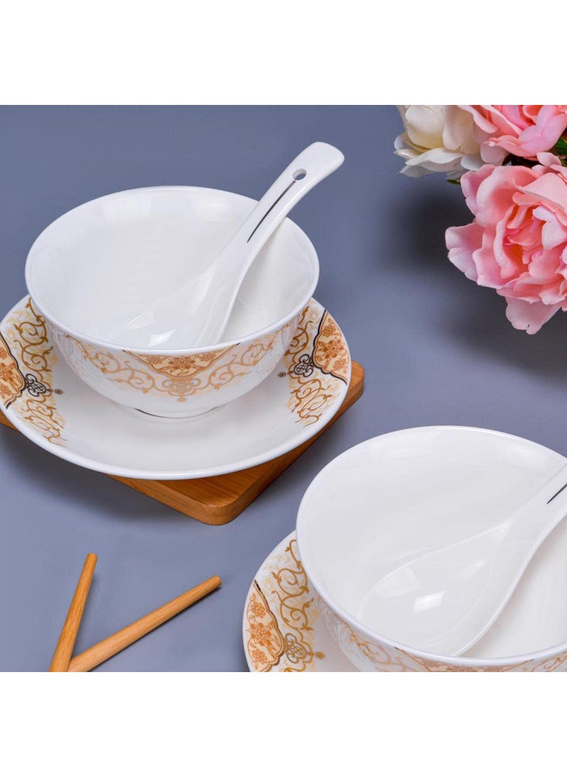Deco Pride Soup Set 100 Bone Ash Free Ceramic Suitable for Serving 6 People Bowl Spoon and Saucer 224G Pack of 18