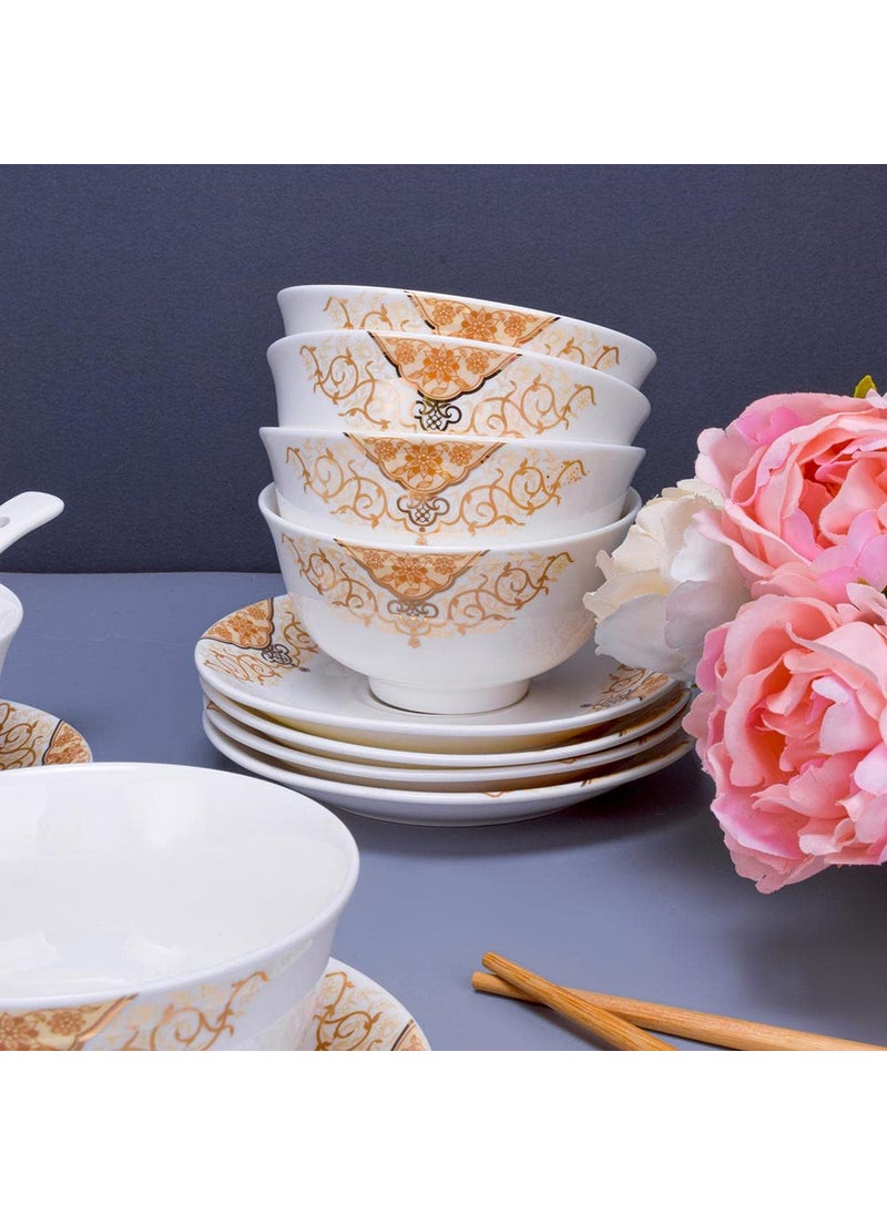 Deco Pride Soup Set 100 Bone Ash Free Ceramic Suitable for Serving 6 People Bowl Spoon and Saucer 224G Pack of 18