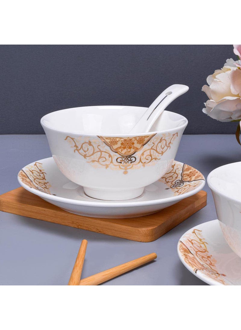Deco Pride Soup Set 100 Bone Ash Free Ceramic Suitable for Serving 6 People Bowl Spoon and Saucer 224G Pack of 18