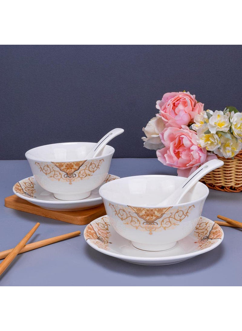 Deco Pride Soup Set 100 Bone Ash Free Ceramic Suitable for Serving 6 People Bowl Spoon and Saucer 224G Pack of 18