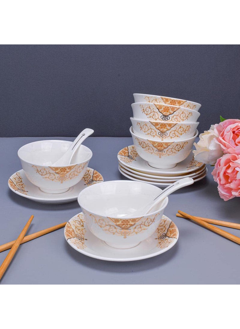 Deco Pride Soup Set 100 Bone Ash Free Ceramic Suitable for Serving 6 People Bowl Spoon and Saucer 224G Pack of 18
