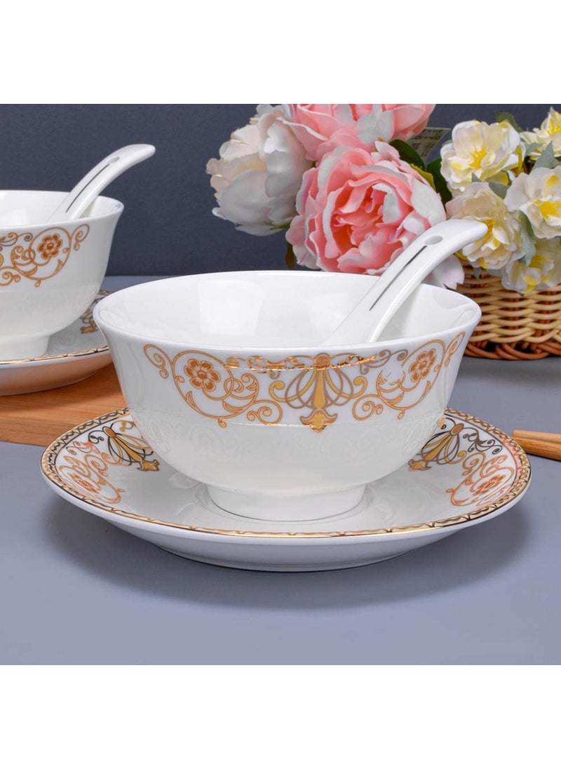 Deco Pride Soup Set 100 Bone Ash Free Ceramic Suitable for Serving 6 People Bowl Spoon and Saucer 227G Pack of 18