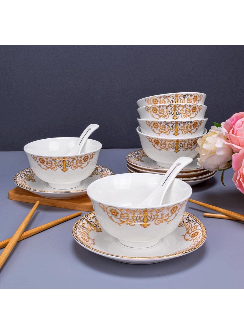 Deco Pride Soup Set 100 Bone Ash Free Ceramic Suitable for Serving 6 People Bowl Spoon and Saucer 227G Pack of 18