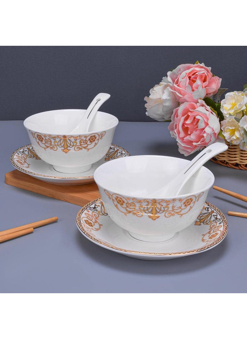 Deco Pride Soup Set 100 Bone Ash Free Ceramic Suitable for Serving 6 People Bowl Spoon and Saucer 227G Pack of 18