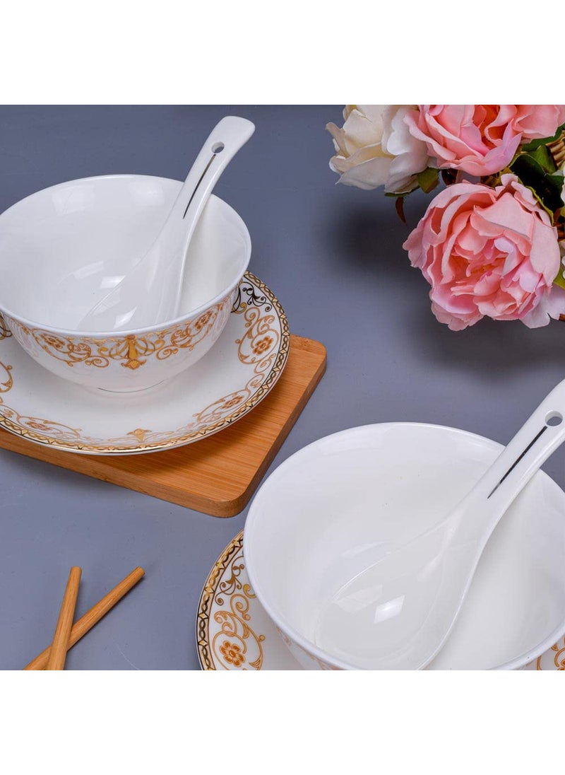 Deco Pride Soup Set 100 Bone Ash Free Ceramic Suitable for Serving 6 People Bowl Spoon and Saucer 227G Pack of 18