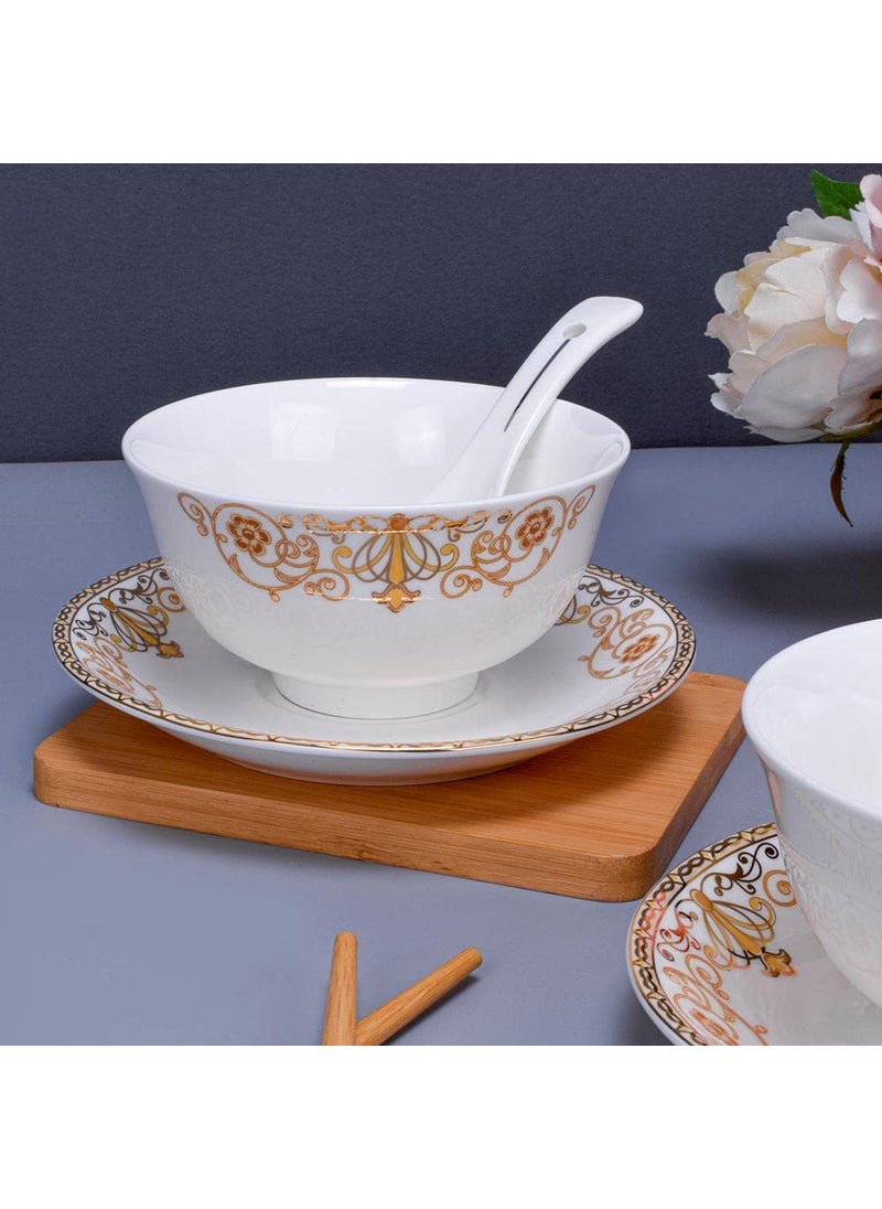 Deco Pride Soup Set 100 Bone Ash Free Ceramic Suitable for Serving 6 People Bowl Spoon and Saucer 227G Pack of 18