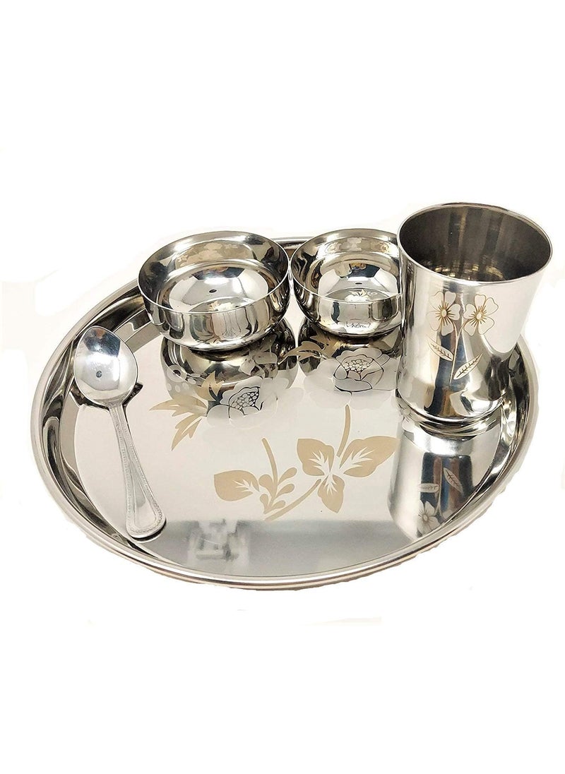 BHATI India Heavy Grade Stainless Steel Designer 1 Thali 2 Bowl 1 Glass 1 Spoon Dinner 5 Pieces Set