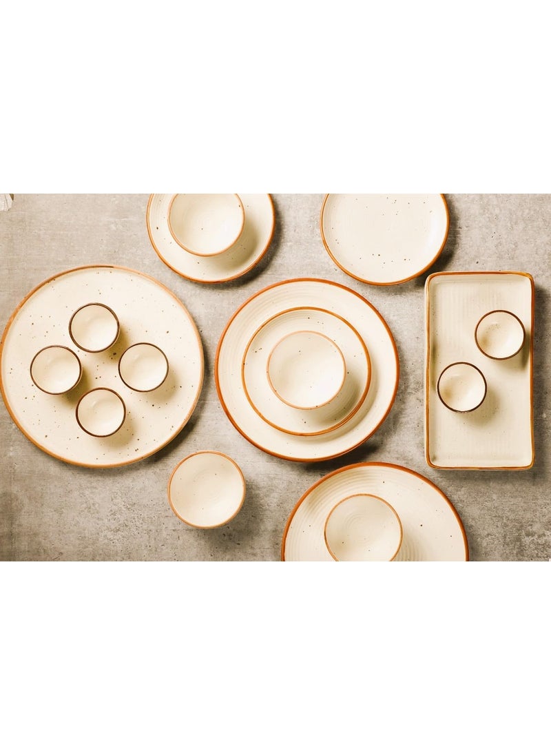 miah decor Handcrafted Handmade Ceramic Stoneware Ribbed Cream Matte Dinner Plates 10Set Of 6 Ceramic Plates For Dinner Microwave Dishwasher SafeMD75AAF
