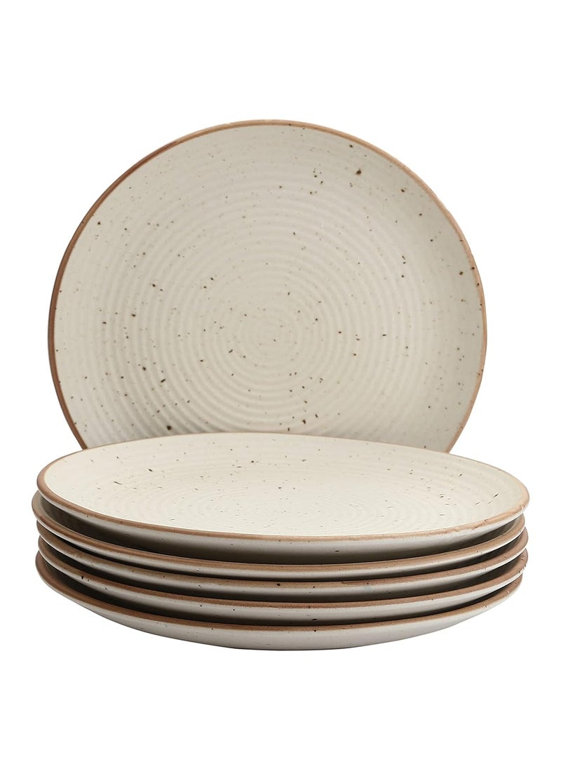 miah decor Handcrafted Handmade Ceramic Stoneware Ribbed Cream Matte Dinner Plates 10Set Of 6 Ceramic Plates For Dinner Microwave Dishwasher SafeMD75AAF