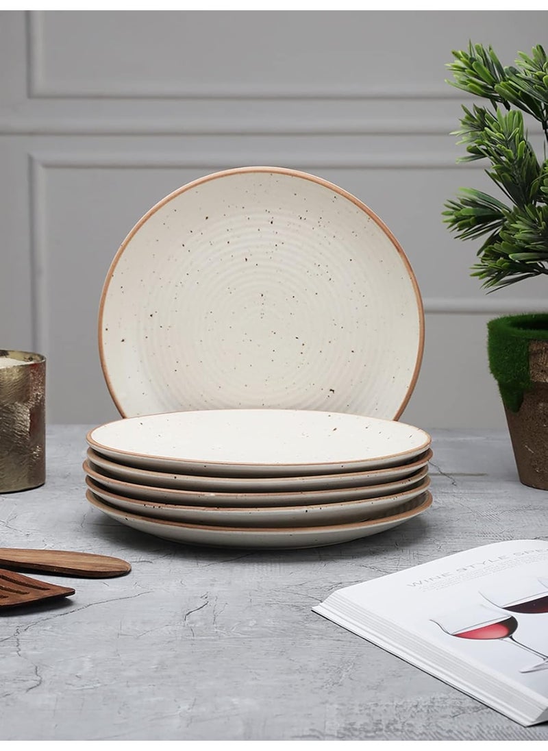 miah decor Handcrafted Handmade Ceramic Stoneware Ribbed Cream Matte Dinner Plates 10Set Of 6 Ceramic Plates For Dinner Microwave Dishwasher SafeMD75AAF