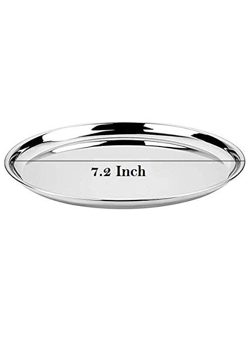 Ajays Shoppe Stainless Steel Plain Plate with Mirror Finish Quarter Plates Set of 6