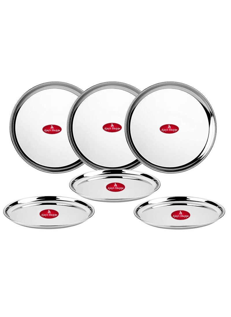 Ajays Shoppe Stainless Steel Plain Plate with Mirror Finish Quarter Plates Set of 6