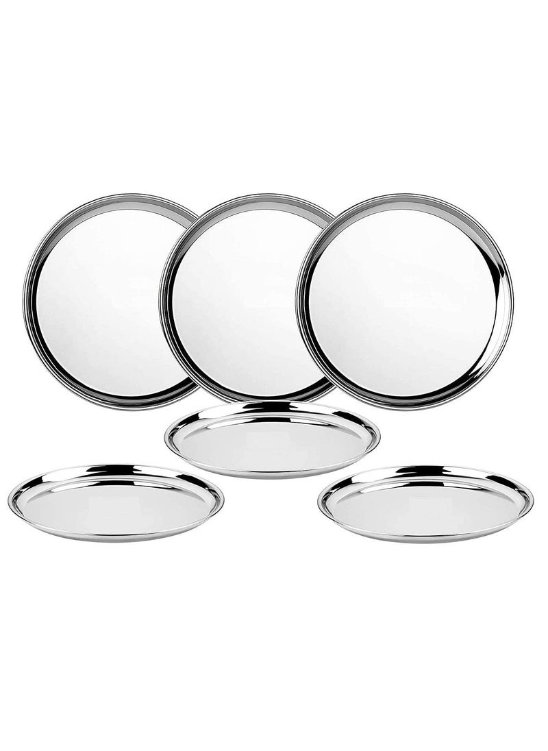 Ajays Shoppe Stainless Steel Plain Plate with Mirror Finish Quarter Plates Set of 6