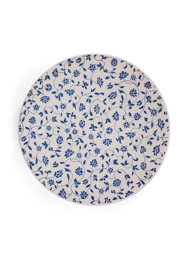 Hitkari Potteries Porcelain Noey Blue Platter Set of 1 Pc for Home Kitchen Rice Plate Set 31cm White