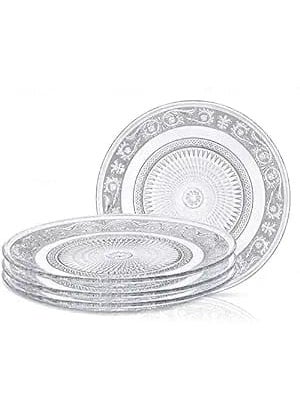 RAAHA Round Crystal Glass Round Glass Plate Dining Table Serving Tray Transparent