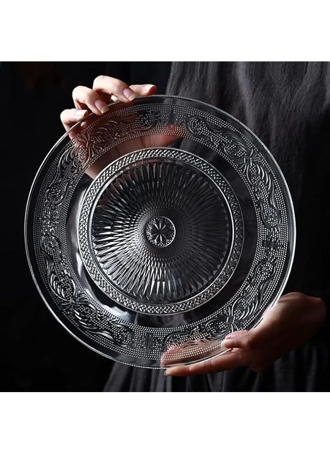 RAAHA Round Crystal Glass Round Glass Plate Dining Table Serving Tray Transparent