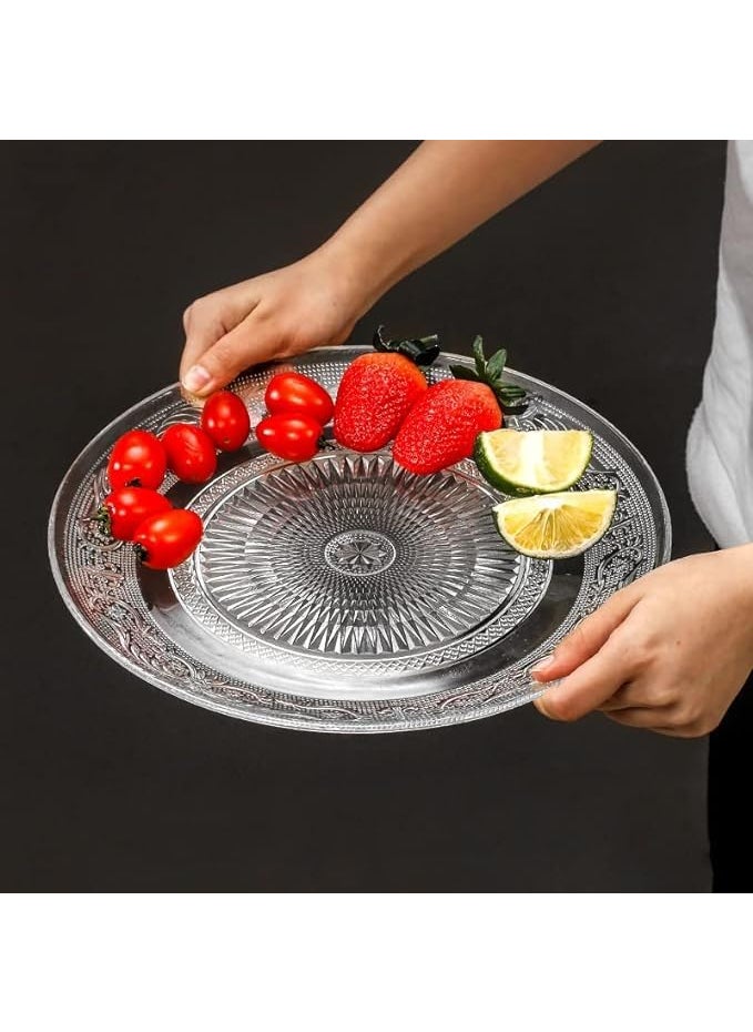 RAAHA Round Crystal Glass Round Glass Plate Dining Table Serving Tray Transparent