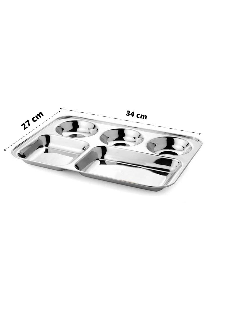 LiMETRO STEEL Stainless Steel Pack of 6 Rectangular BhojanLunchDinner Set Sectioned Plate