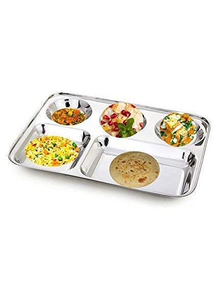 LiMETRO STEEL Stainless Steel Pack of 6 Rectangular BhojanLunchDinner Set Sectioned Plate