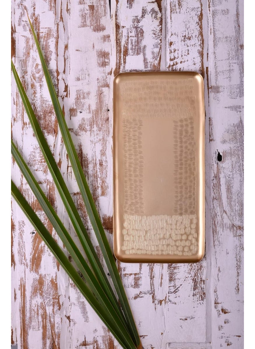 De Kulture Pure Brass Rectangular Antique Hand Etched Decorative Tray Centerpiece Serving Plate for Home Dcor Tableware Flower Decoration 13x6 LW Inches Gold