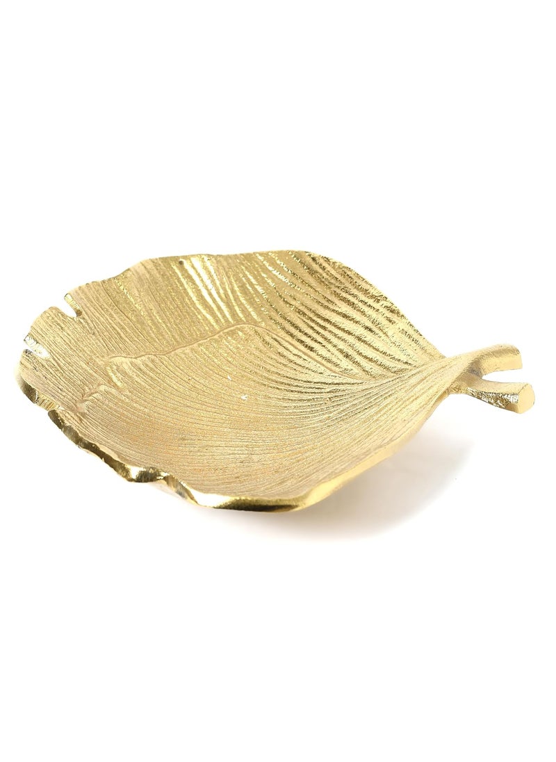 Home N Earth Small Golden Leaf Aluminium Tray Kitchen and Home Decor Perfect for Serving Snacks and Dry Fruits Ideal Gift for Housewarming Celebrations