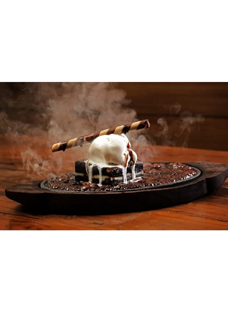 Anaya Afroz sizzler Plate with Wooden Oval Base with Dish 13X7 inches Brown