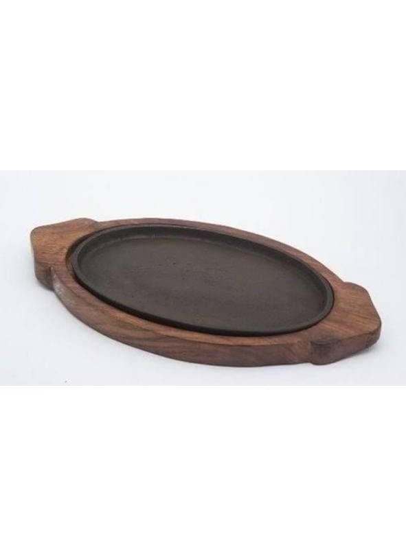 Anaya Afroz sizzler Plate with Wooden Oval Base with Dish 13X7 inches Brown