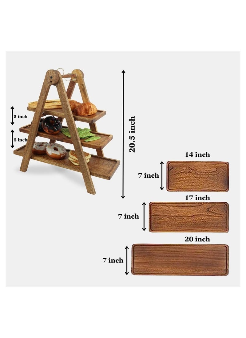 DREAMY WALLS 3 Tier Serving Tray 205 Wood Three Tiered Cake Stand Cupcake stand Cheese Board Platter Set Farmhouse Rectangle Serving Platter Home Party Decor Housewarming Gift