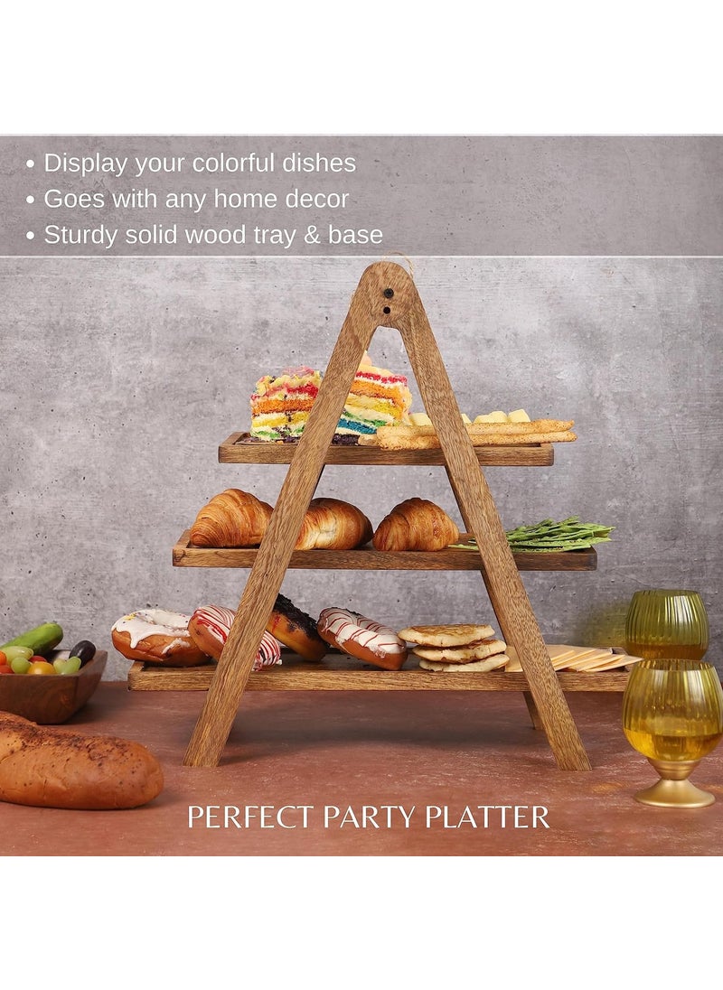 DREAMY WALLS 3 Tier Serving Tray 205 Wood Three Tiered Cake Stand Cupcake stand Cheese Board Platter Set Farmhouse Rectangle Serving Platter Home Party Decor Housewarming Gift