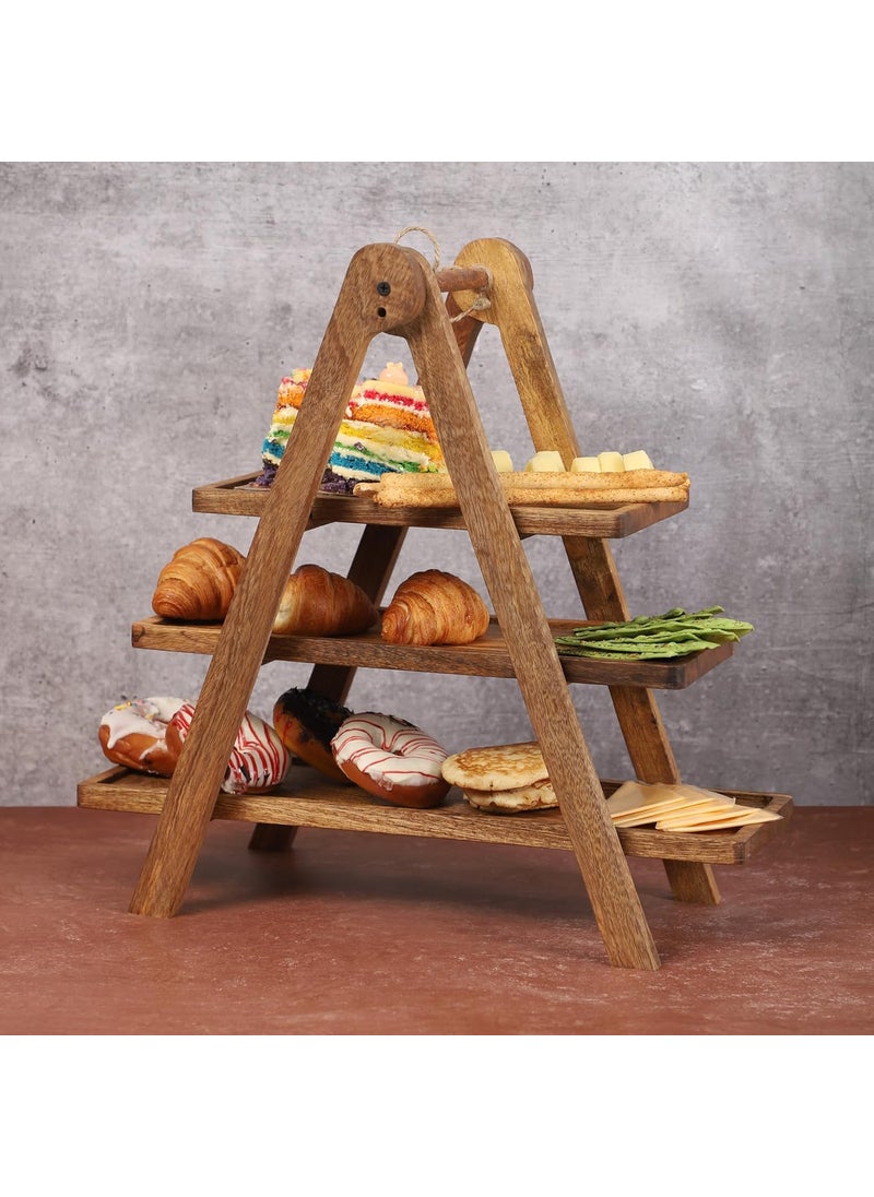 DREAMY WALLS 3 Tier Serving Tray 205 Wood Three Tiered Cake Stand Cupcake stand Cheese Board Platter Set Farmhouse Rectangle Serving Platter Home Party Decor Housewarming Gift