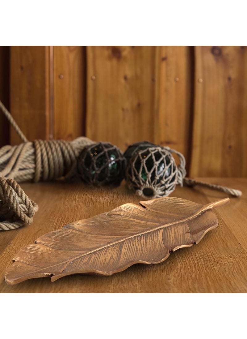 House of Sajja Platter Decorative Tray in Leaf Shape for Home Decor Table Top Office Dcor Pack of 1 Golden Color