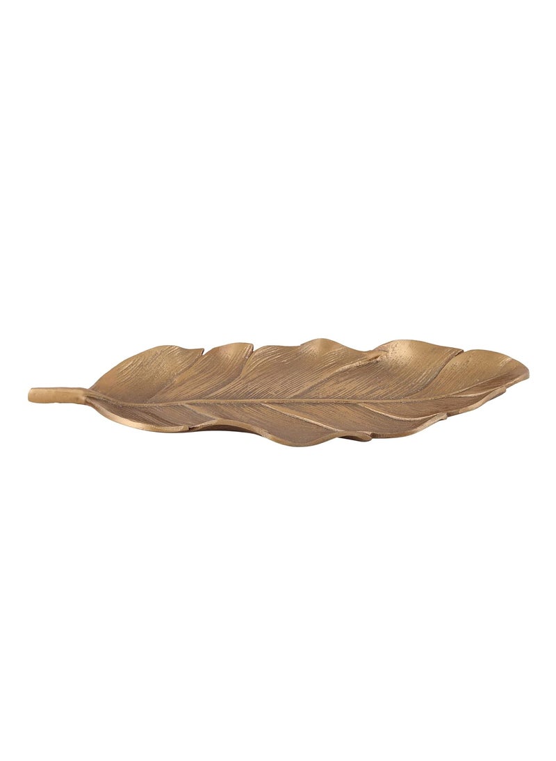 House of Sajja Platter Decorative Tray in Leaf Shape for Home Decor Table Top Office Dcor Pack of 1 Golden Color