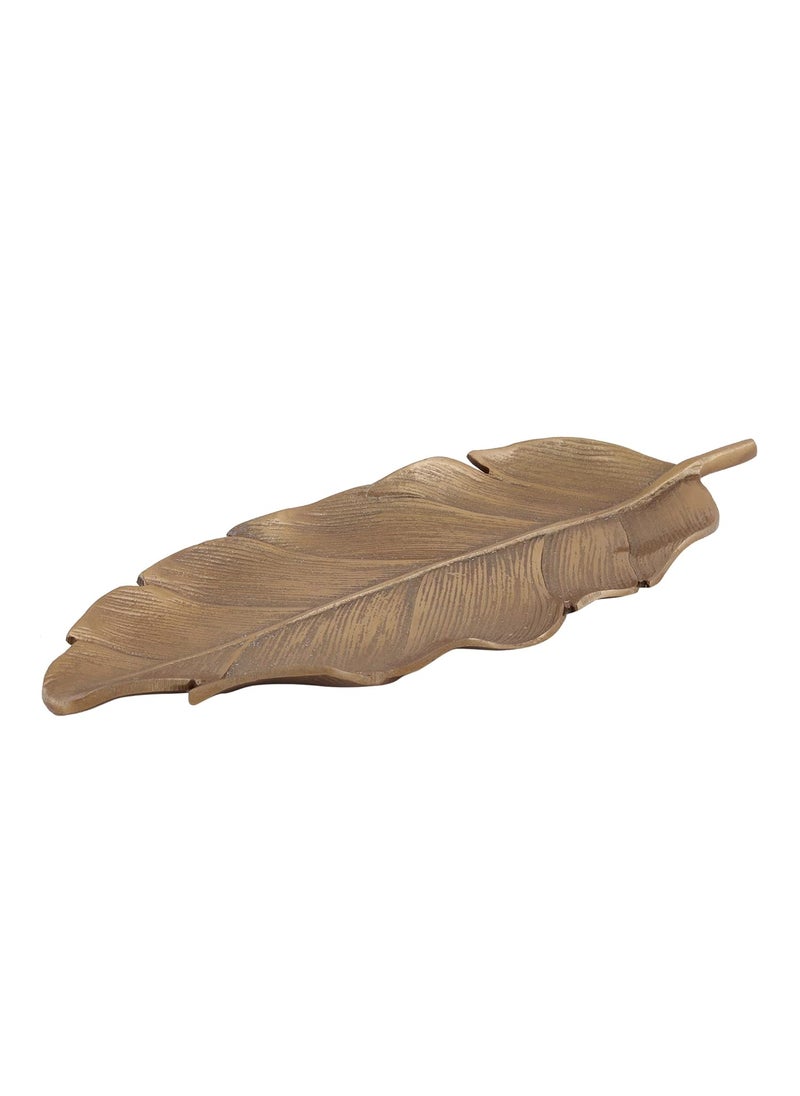 House of Sajja Platter Decorative Tray in Leaf Shape for Home Decor Table Top Office Dcor Pack of 1 Golden Color