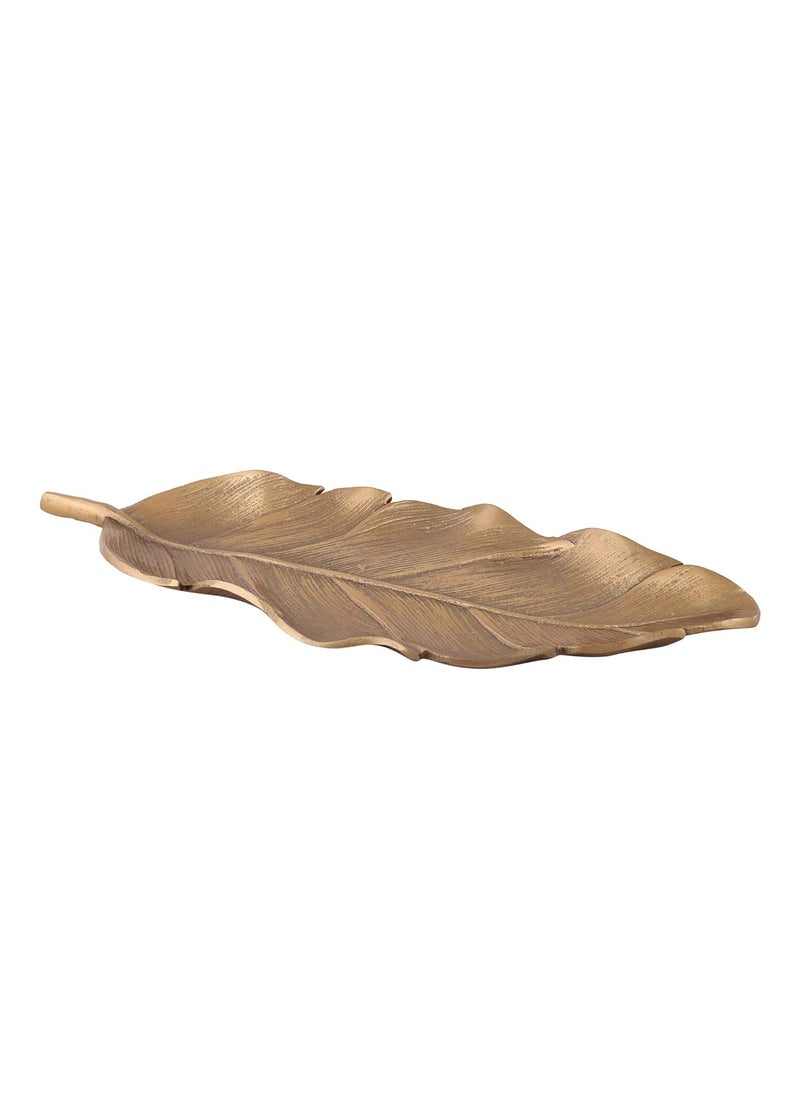 House of Sajja Platter Decorative Tray in Leaf Shape for Home Decor Table Top Office Dcor Pack of 1 Golden Color