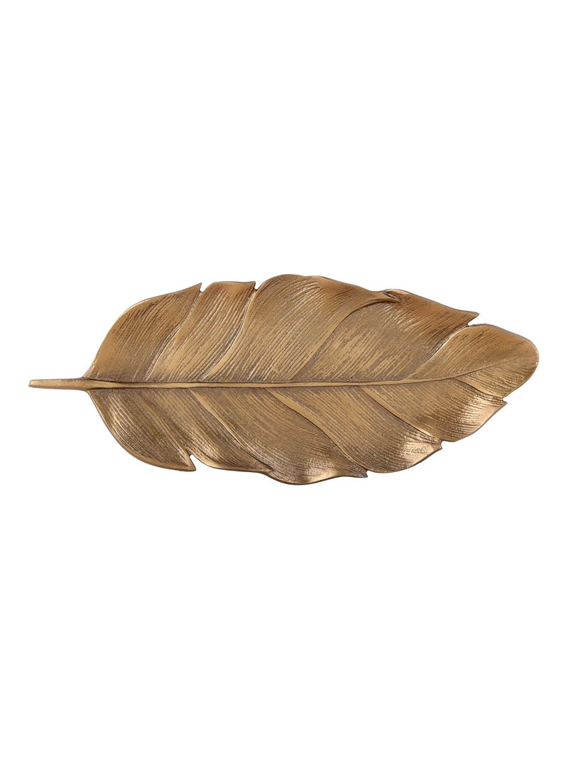 House of Sajja Platter Decorative Tray in Leaf Shape for Home Decor Table Top Office Dcor Pack of 1 Golden Color