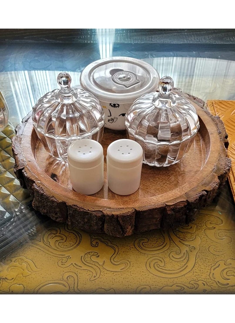Bharat Art Store Beautiful Table Decor Round Shape Wooden Serving TrayPlatter for Home and Kitchen