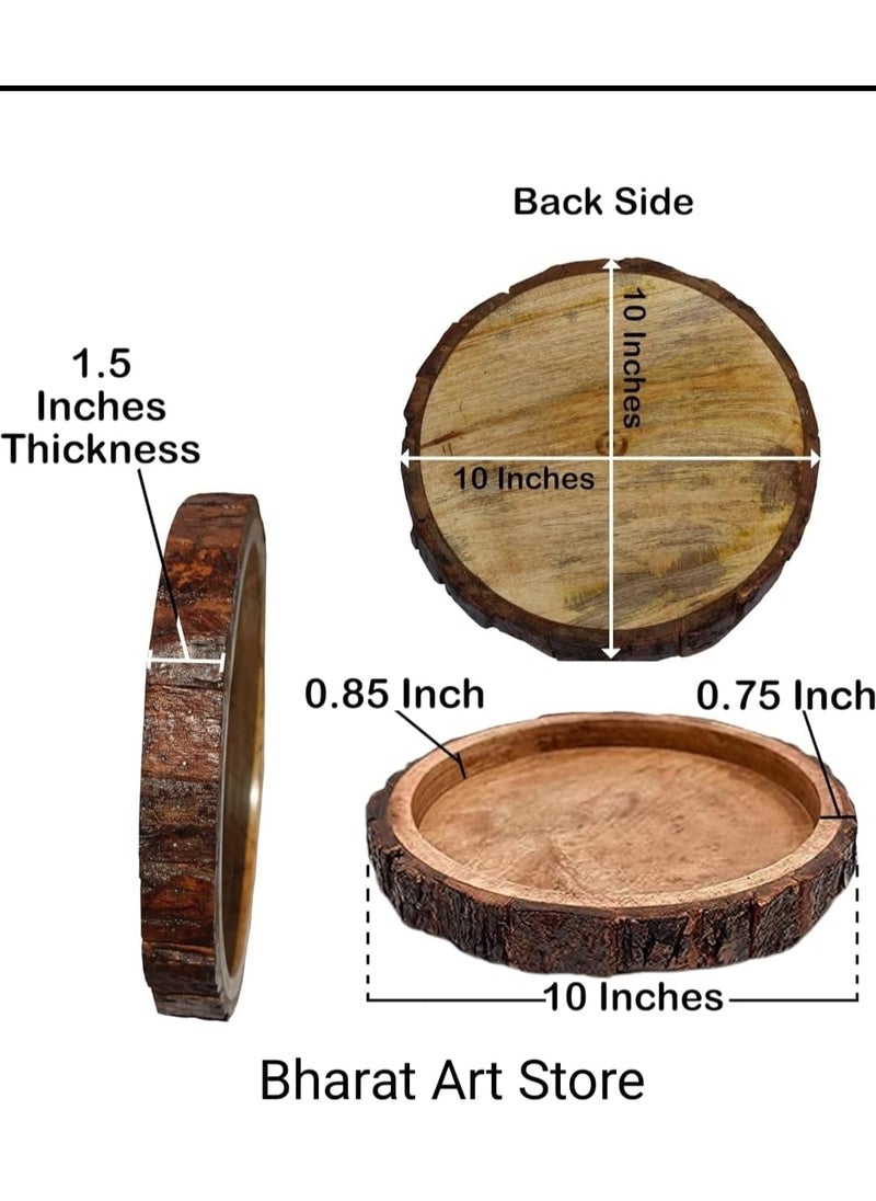 Bharat Art Store Beautiful Table Decor Round Shape Wooden Serving TrayPlatter for Home and Kitchen