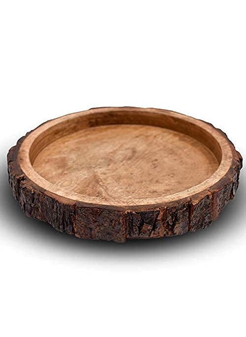 Bharat Art Store Beautiful Table Decor Round Shape Wooden Serving TrayPlatter for Home and Kitchen