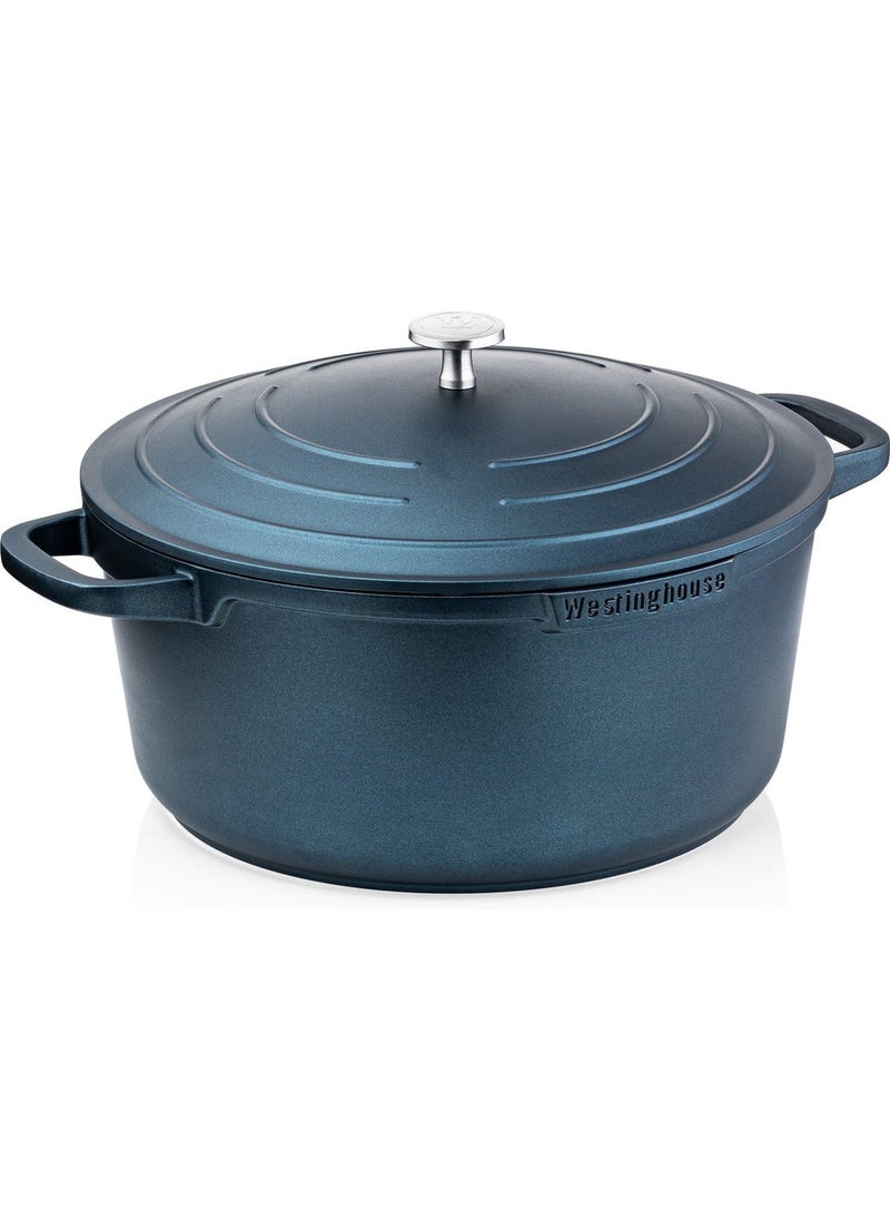 Westinghouse 28 cm Blue Aluminium Casserole Dish with Lid 15 L NonStick Oven Induction Safe Silicone Handles