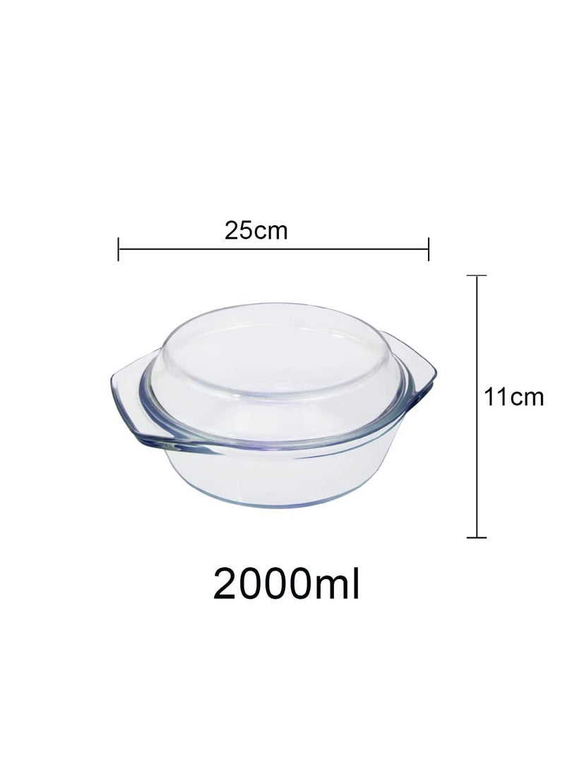 PUREFIT Borosilicate Glass Round Storage Multipurpose Casserole Microwave Oven freezer Safe Bake Serve 2000ml Pack of 4