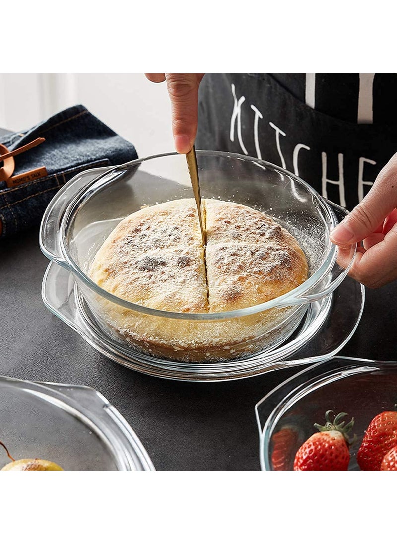 PUREFIT Borosilicate Glass Round Storage Multipurpose Casserole Microwave Oven freezer Safe Bake Serve 1500ml Pack of 4